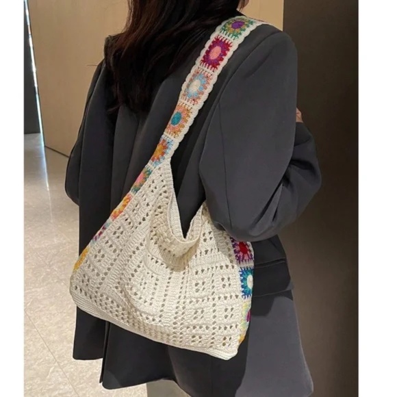 Bohemian Floral Crochet Casual Tote Bag - Picture 3 of 6